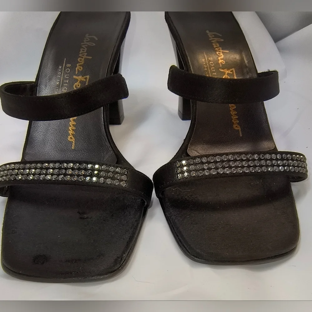 FERRAGAMO - Salvatore Ferragamo Satin & Crystal-Embellished Block Heel Sandals